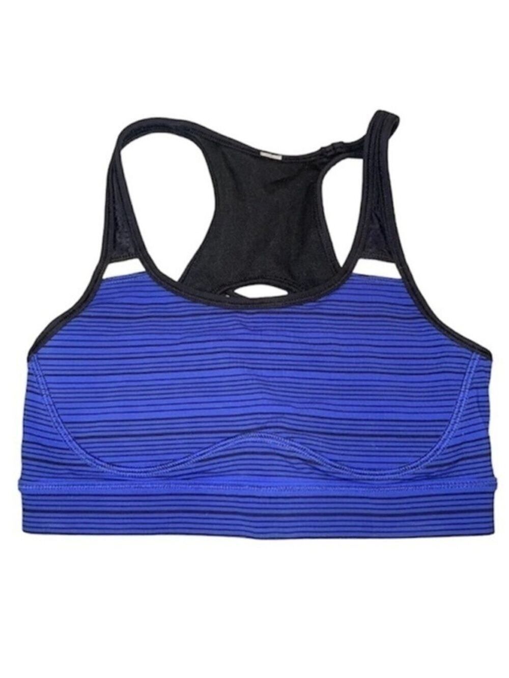 Lululemon Sports Bra Blue Black Criss Cross Racerback Medium Support Size 6